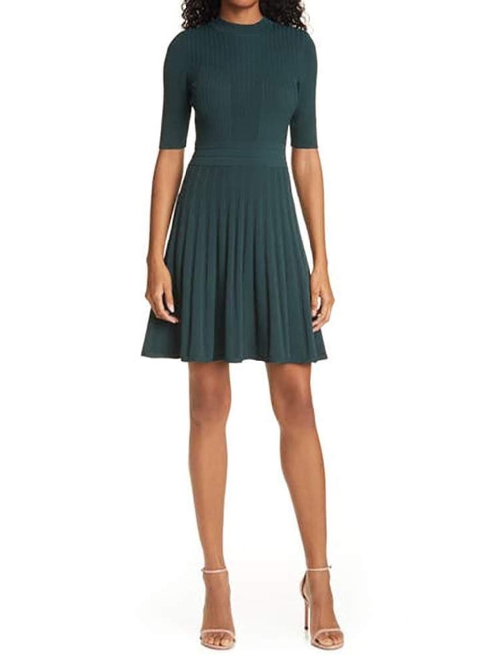 Ted Baker London Olivinn Dark Green Ribbed Fit-&-Flare Mini Dress 0